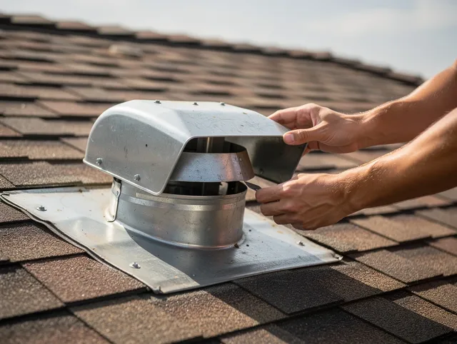 Inglewood Dryer Vent Cleaning certified technician safely cleaning a roof-mounted dryer vent in Inglewood
