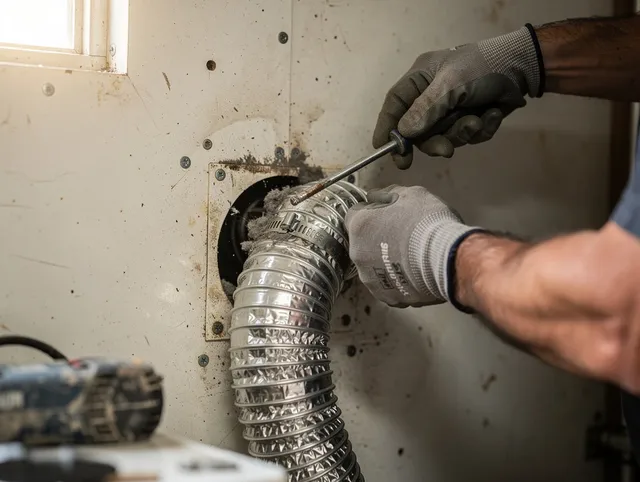 Inglewood Dryer Vent Cleaning technician performing precise dryer vent hose installation in Inglewood